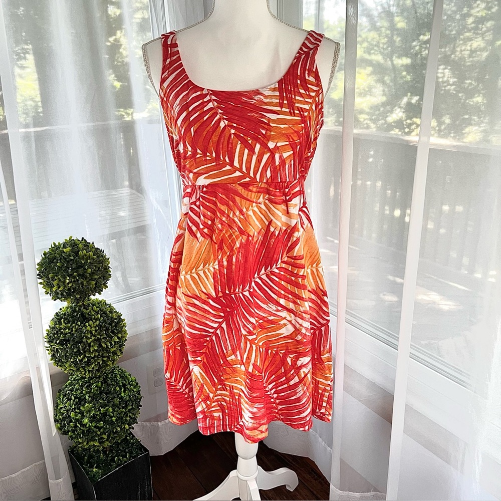 Tommy Bahama Palm Leaf Multi Orange and White Tank Dress Size Small - Picture 2 of 12